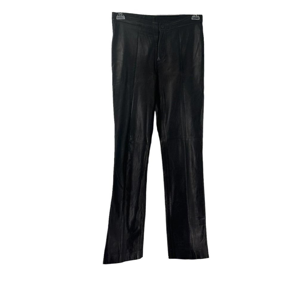 Ralph Lauren Lamb Skin Pants Leather Black Size 4 Black Label Straight Leg Chic